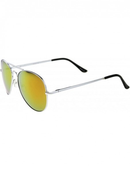 Aviator Premium Full Mirrored Aviator Sunglasses w/Flash Mirror Lens - Silver / Orange - C6116RH635N $11.79