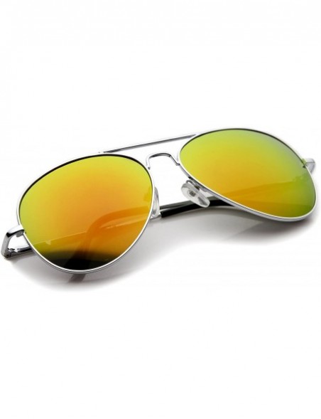 Aviator Premium Full Mirrored Aviator Sunglasses w/Flash Mirror Lens - Silver / Orange - C6116RH635N $11.79