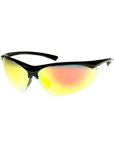 Sport Large TR-90 Shatterproof Semi-Rimless Color Mirror Sports Sunglasses (Black Fire) - CN11EIDM4J7 $33.68