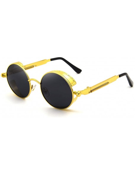 Round Round Steampunk Sunglasses for Women Men Vintage Retro Circle Metal Frame Eyewear Shades - CZ1972WUCHS $10.40