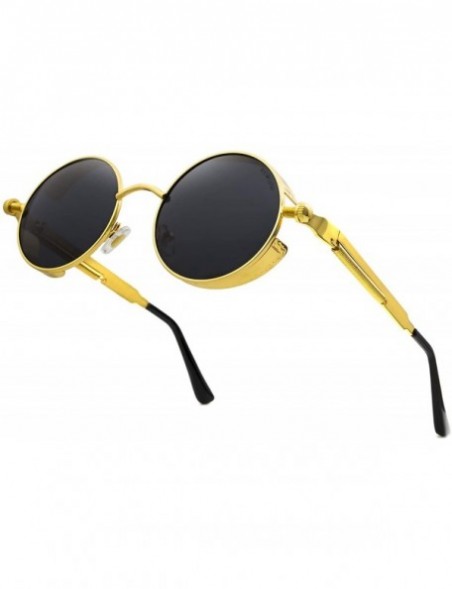 Round Round Steampunk Sunglasses for Women Men Vintage Retro Circle Metal Frame Eyewear Shades - CZ1972WUCHS $10.40