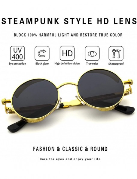 Round Round Steampunk Sunglasses for Women Men Vintage Retro Circle Metal Frame Eyewear Shades - CZ1972WUCHS $10.40