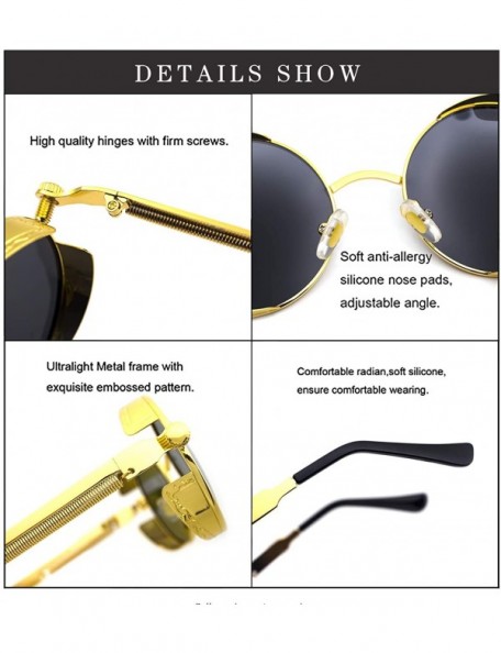 Round Round Steampunk Sunglasses for Women Men Vintage Retro Circle Metal Frame Eyewear Shades - CZ1972WUCHS $10.40