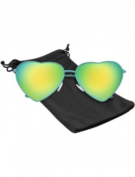 Rimless Womens Metal Heart Frame Mirror Lens Cupid Heart shape Sunglasses - Green - CQ12O70T3X3 $9.68