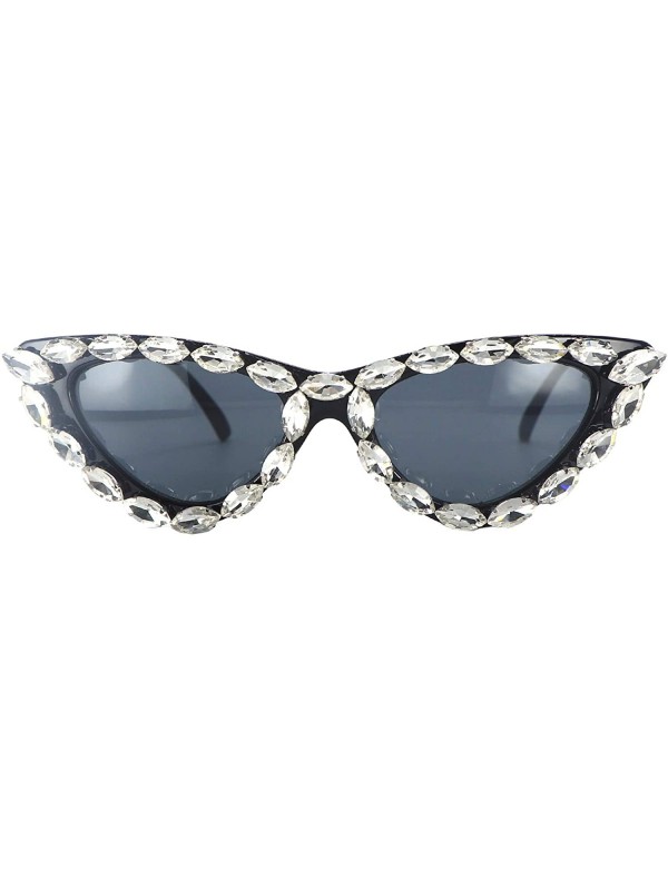 Cat Eye Cat Eye Sunglasses for Women Narrow Pointed Rhinestone Bling Sun Glasses - CF196LX7754 $13.74