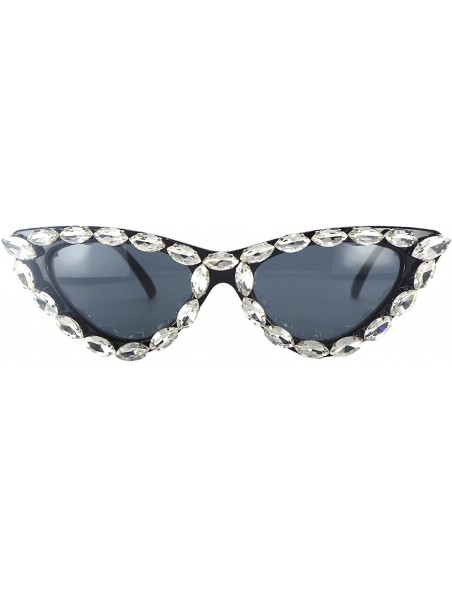 Cat Eye Cat Eye Sunglasses for Women Narrow Pointed Rhinestone Bling Sun Glasses - CF196LX7754 $13.74