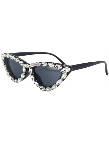 Cat Eye Cat Eye Sunglasses for Women Narrow Pointed Rhinestone Bling Sun Glasses - CF196LX7754 $13.74