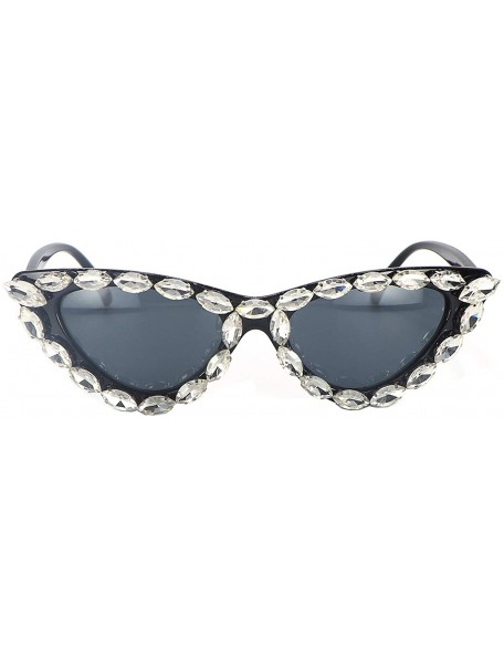 Cat Eye Cat Eye Sunglasses for Women Narrow Pointed Rhinestone Bling Sun Glasses - CF196LX7754 $13.74