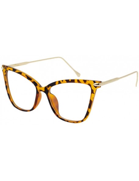 Aviator Lightweight Cat Eye Glasses for Women - Design Leopard Eyeglasses Big Frame Non Prescription Eyewear - Yellow - CY196...