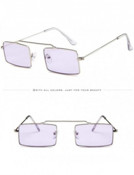 Square Vinatge Metal Frame Sunglasses for Women - Small Square Sun Glasses Cute Candy Color Eyewear Flat Top Mirrored - C7196...