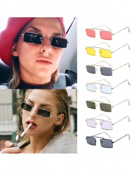 Square Vinatge Metal Frame Sunglasses for Women - Small Square Sun Glasses Cute Candy Color Eyewear Flat Top Mirrored - C7196...