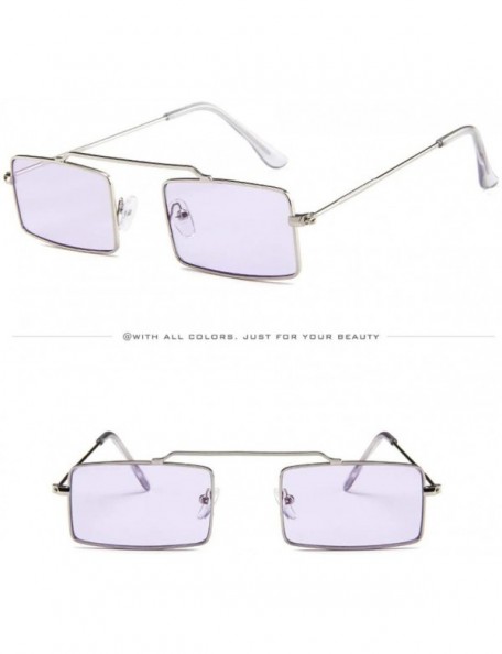 Square Vinatge Metal Frame Sunglasses for Women - Small Square Sun Glasses Cute Candy Color Eyewear Flat Top Mirrored - C7196...
