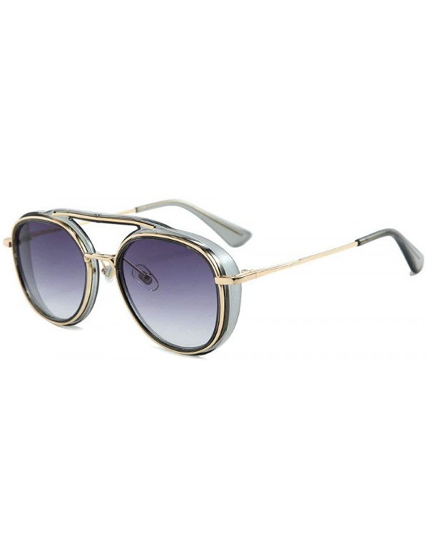 Round Retro Punk Style Double Beam Round Sunglasses Men Women Fashion Vintage Sunshade Glasses UV400 - Grey - CO193366E6N $15.48