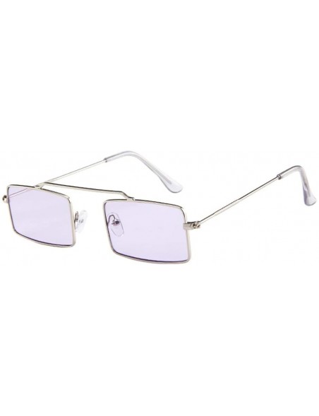 Square Vinatge Metal Frame Sunglasses for Women - Small Square Sun Glasses Cute Candy Color Eyewear Flat Top Mirrored - C7196...