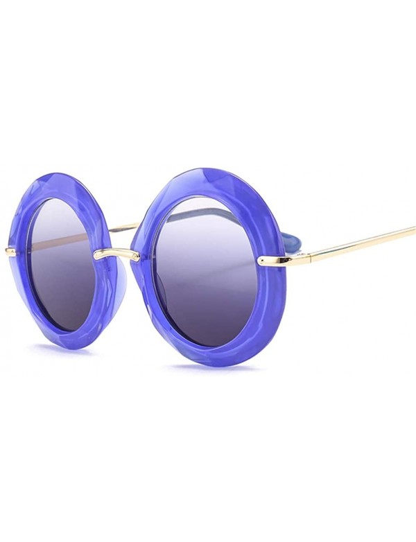 Round Large Circular Round frame Sunglasses trend Sun glasses for Stylish Women UV400 5710 - Blue - CG18AGHGOE0 $8.30