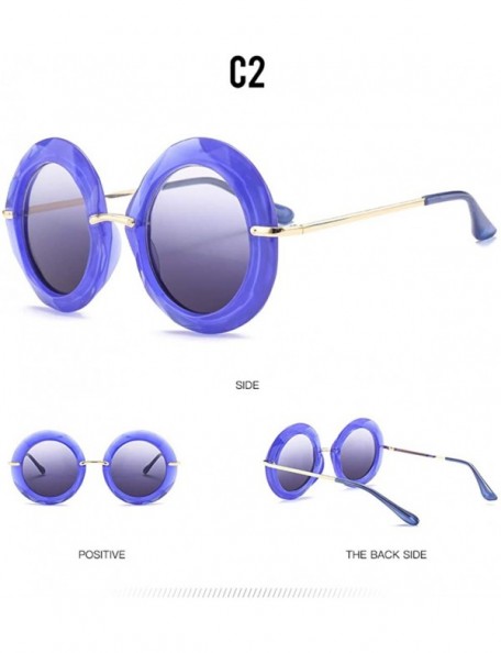 Round Large Circular Round frame Sunglasses trend Sun glasses for Stylish Women UV400 5710 - Blue - CG18AGHGOE0 $8.30