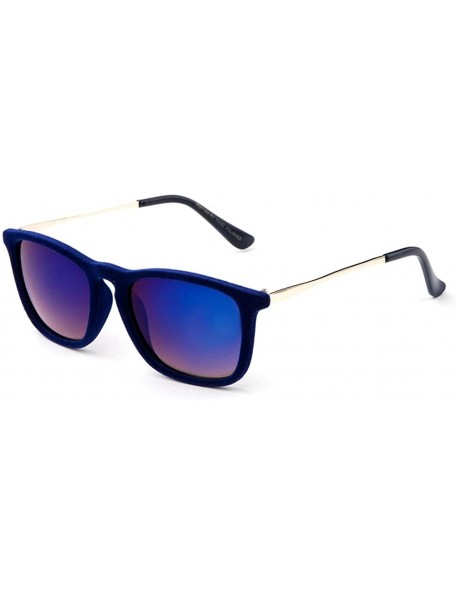 Square "Bonna" Womens Round Suede Material Stlyish Fashion Sunglasses - Blue - CL127Y3GI1H $10.58