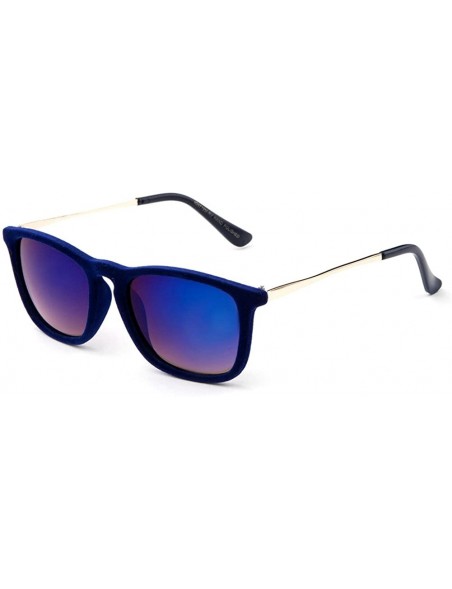 Square "Bonna" Womens Round Suede Material Stlyish Fashion Sunglasses - Blue - CL127Y3GI1H $10.58