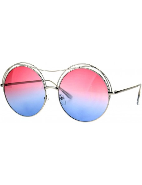 Round Womens Round Circle Sunglasses Oversized Wire Metal Top Frame UV 400 - Silver (Pink Blue) - CK18899ZDLZ $19.91
