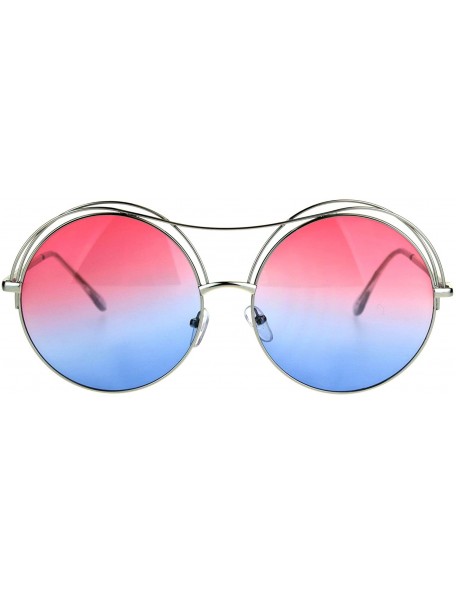 Round Womens Round Circle Sunglasses Oversized Wire Metal Top Frame UV 400 - Silver (Pink Blue) - CK18899ZDLZ $9.55