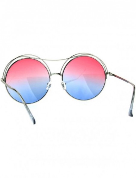 Round Womens Round Circle Sunglasses Oversized Wire Metal Top Frame UV 400 - Silver (Pink Blue) - CK18899ZDLZ $9.55