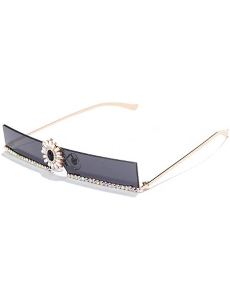 Square Narrow Square Rectangular Hand-Made Diamond Sunshade Mirror Female Marine Color Sunglasses - 2 - CA190O2A9ZS $42.72