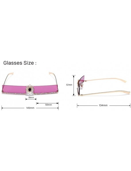 Square Narrow Square Rectangular Hand-Made Diamond Sunshade Mirror Female Marine Color Sunglasses - 2 - CA190O2A9ZS $42.72
