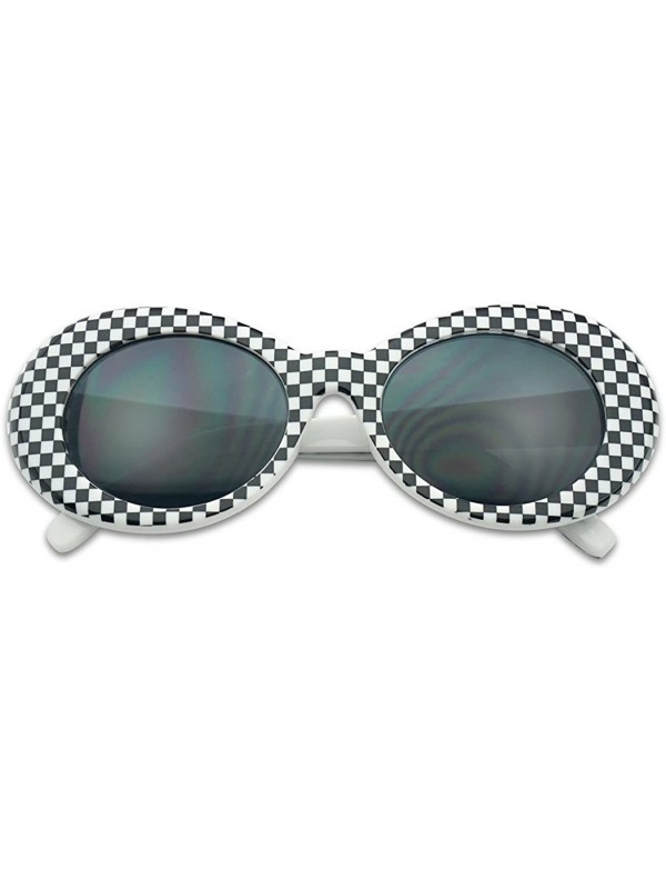 Goggle Classic NIRVANA Kurt Cobain Oval Checkered Round Sunglasses w/Colored Pantone Lenses - Black - C718H6IOY2N $14.72