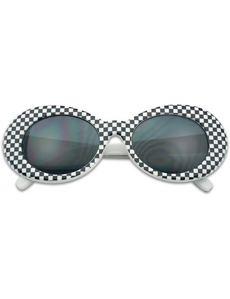 Goggle Classic NIRVANA Kurt Cobain Oval Checkered Round Sunglasses w/Colored Pantone Lenses - Black - C718H6IOY2N $14.72