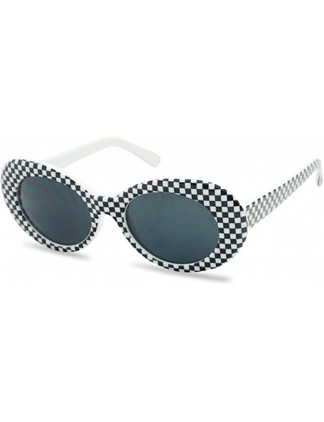 Goggle Classic NIRVANA Kurt Cobain Oval Checkered Round Sunglasses w/Colored Pantone Lenses - Black - C718H6IOY2N $14.72