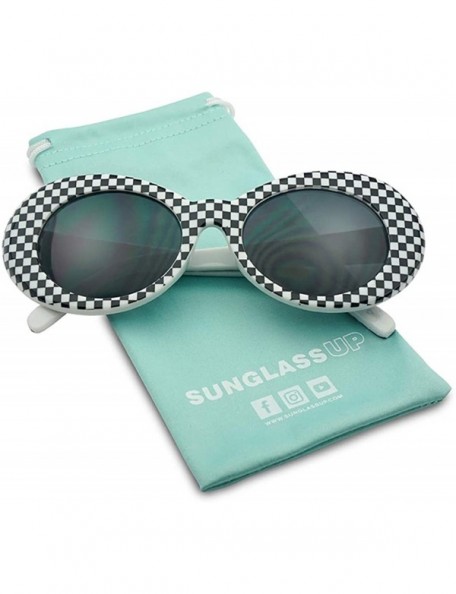 Goggle Classic NIRVANA Kurt Cobain Oval Checkered Round Sunglasses w/Colored Pantone Lenses - Black - C718H6IOY2N $14.72