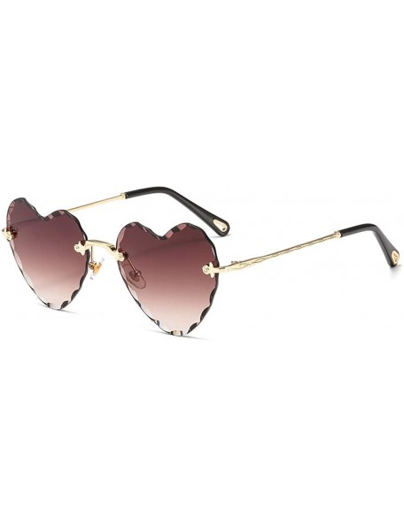 Rimless Heart Sunglasses Rimless Thin Metal Frame Heart Shaped Sun Glasses Cute Eyewear UV400 for Women - Dark Brown - C318KE...