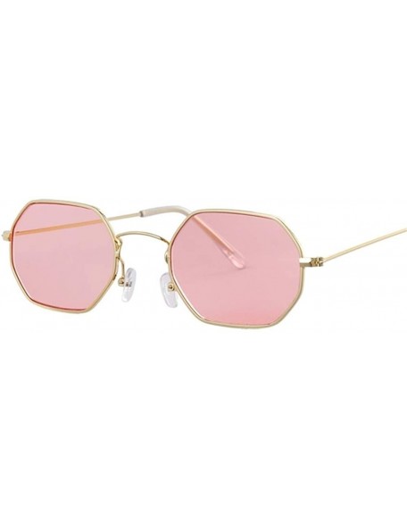 Round Vintage Sunglasses Women Classic Metal Frame Eyewear Fashion Mirror Hexagon Sun Glasses For Women - Gold Pink - CR198UR...