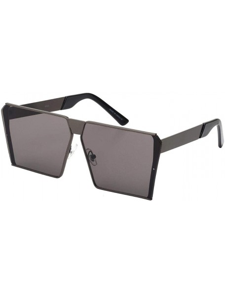 Oversized Oversized Flat Top Metal Square Sleek Retro Mirrored Oceanic Lens Sunglasses - Black/Black - CB12O3CLG1R $13.72