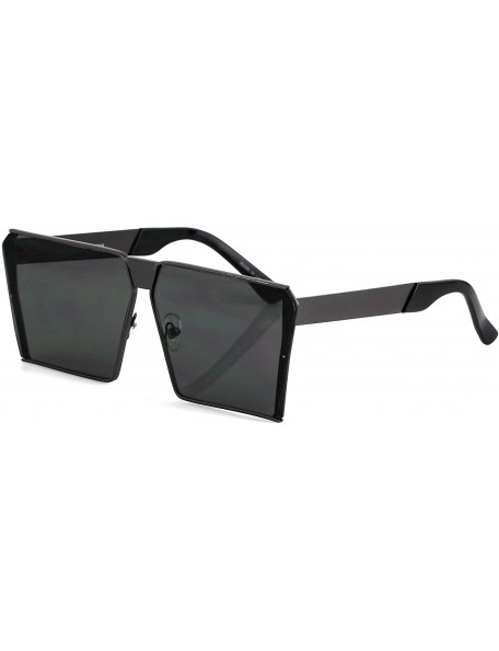 Oversized Oversized Flat Top Metal Square Sleek Retro Mirrored Oceanic Lens Sunglasses - Black/Black - CB12O3CLG1R $13.72