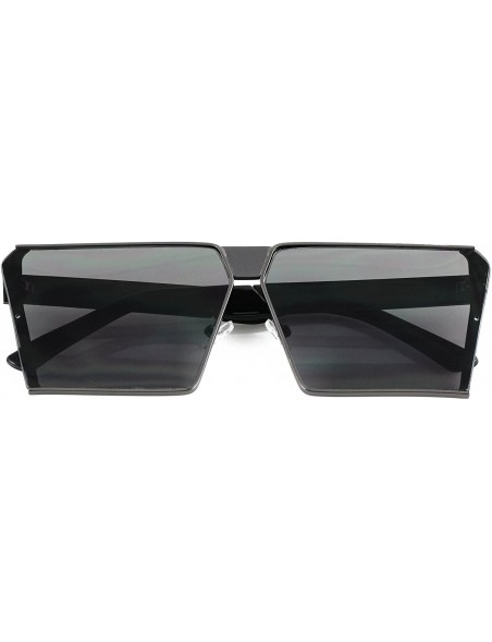 Oversized Oversized Flat Top Metal Square Sleek Retro Mirrored Oceanic Lens Sunglasses - Black/Black - CB12O3CLG1R $13.72