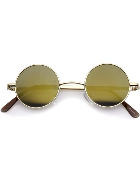 Round Retro Round Sunglasses for Men Women with Color Mirrored Lens John Lennon Glasses - Gold / Gold - CN11F5C88FJ $8.32