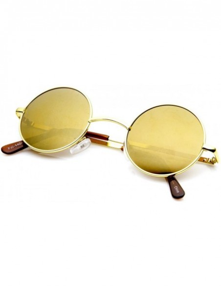 Round Retro Round Sunglasses for Men Women with Color Mirrored Lens John Lennon Glasses - Gold / Gold - CN11F5C88FJ $8.32