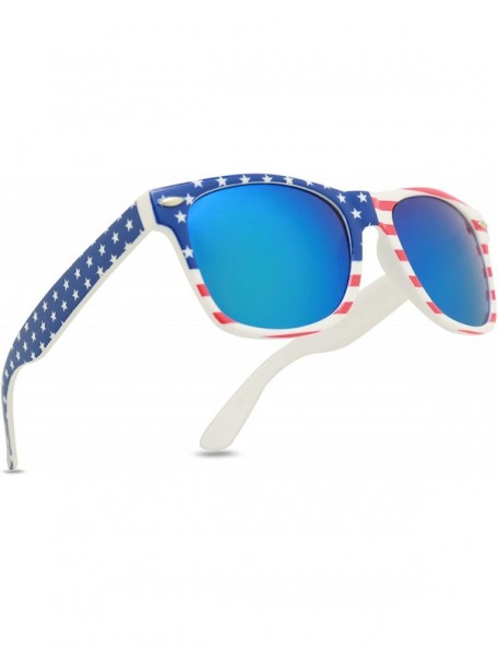 Round American Flag Patriotic Stars Stripes Memorial Day 4th of July Clear White 80's Round Retro Vintage Sunglasses - CM1904...