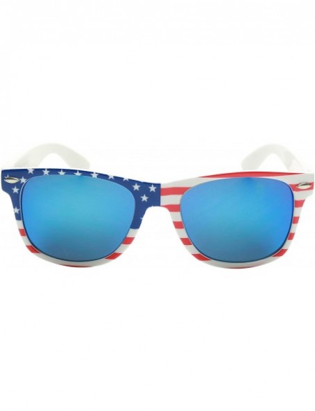 Round American Flag Patriotic Stars Stripes Memorial Day 4th of July Clear White 80's Round Retro Vintage Sunglasses - CM1904...