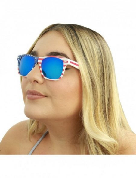 Round American Flag Patriotic Stars Stripes Memorial Day 4th of July Clear White 80's Round Retro Vintage Sunglasses - CM1904...