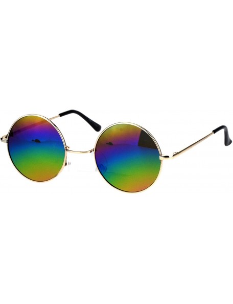 Oversized Mens Round Circled Mirrored Lens Wire Rim Musician Sunglasses - Gold Oil Slick - CF17XXKSNHQ $14.85