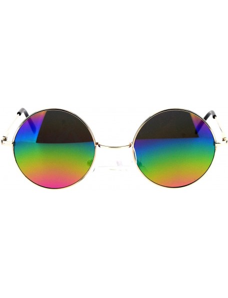 Oversized Mens Round Circled Mirrored Lens Wire Rim Musician Sunglasses - Gold Oil Slick - CF17XXKSNHQ $14.85