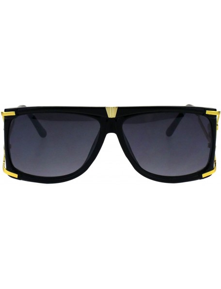 Rectangular Mens Designer Style Sunglasses Gold Accents Square Rectangular Shades - Black (Smoke) - C518H4I8MXL $20.39