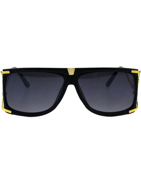 Rectangular Mens Designer Style Sunglasses Gold Accents Square Rectangular Shades - Black (Smoke) - C518H4I8MXL $13.05