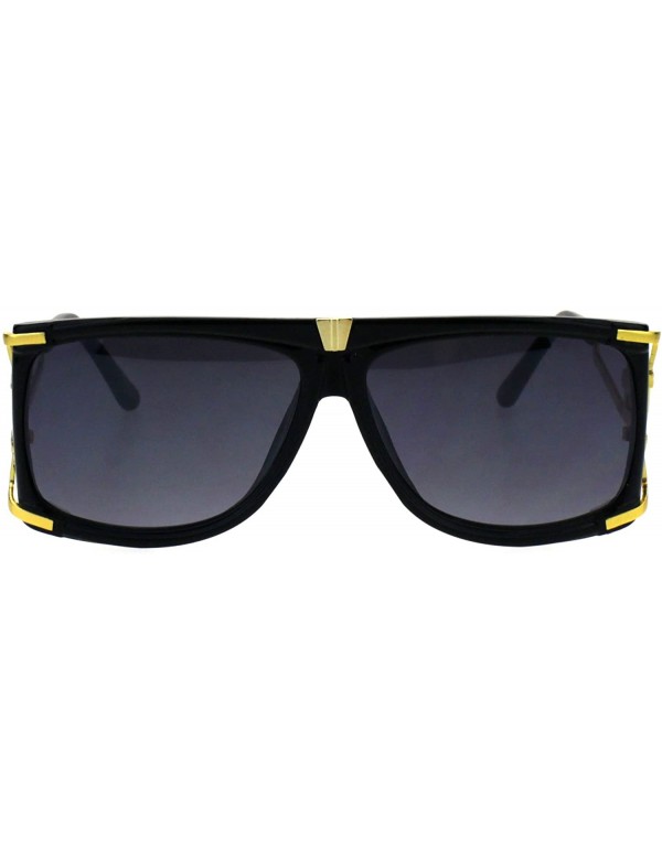 Rectangular Mens Designer Style Sunglasses Gold Accents Square Rectangular Shades - Black (Smoke) - C518H4I8MXL $13.05