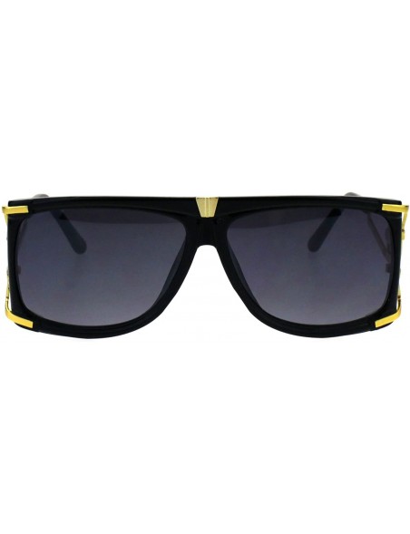 Rectangular Mens Designer Style Sunglasses Gold Accents Square Rectangular Shades - Black (Smoke) - C518H4I8MXL $13.05