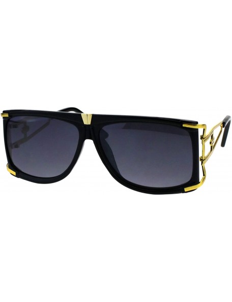 Rectangular Mens Designer Style Sunglasses Gold Accents Square Rectangular Shades - Black (Smoke) - C518H4I8MXL $13.05