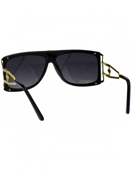 Rectangular Mens Designer Style Sunglasses Gold Accents Square Rectangular Shades - Black (Smoke) - C518H4I8MXL $13.05