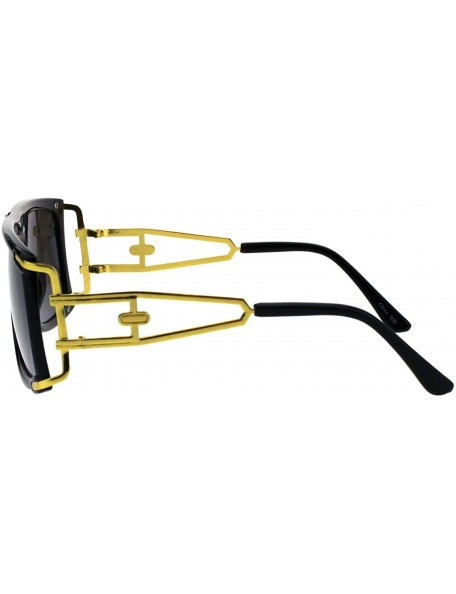 Rectangular Mens Designer Style Sunglasses Gold Accents Square Rectangular Shades - Black (Smoke) - C518H4I8MXL $13.05